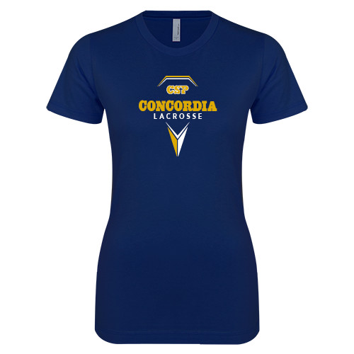  Next Level Womens Navy Boyfriend Tee - Lacrosse Geometric Stick