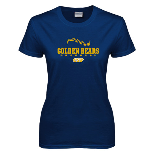  Womens Short Sleeve Navy Tee - Baseball Seams Design