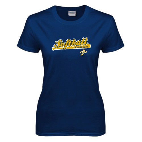  Womens Short Sleeve Navy Tee - Softball Bat Design