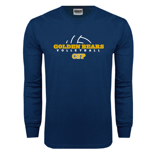  Navy Long Sleeve T-Shirt - Volleyball Half Ball Design