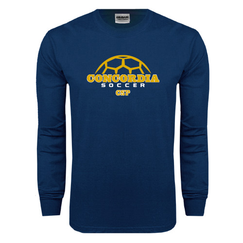 Navy Long Sleeve T-Shirt - Soccer Half Ball Design