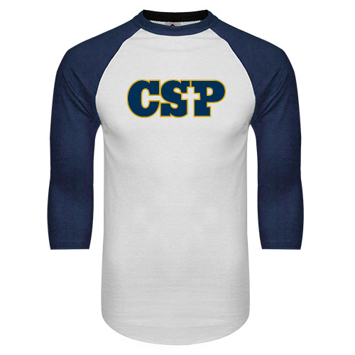  White/Navy Raglan Baseball T Shirt - Primary Mark