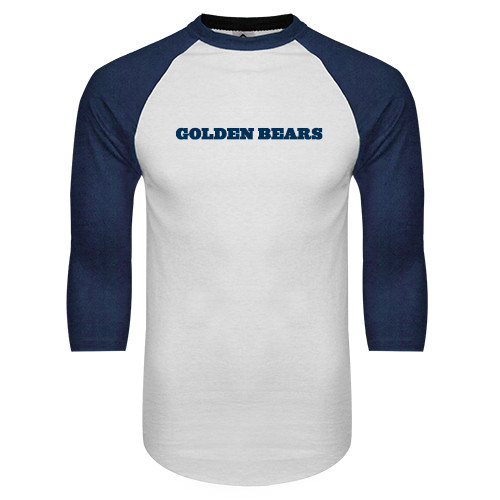  White/Navy Raglan Baseball T Shirt - Golden Bears Wordmark