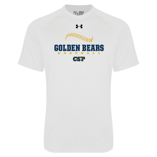  Under Armour White Tech Tee - Baseball Seams Design
