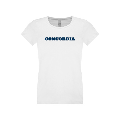  Next Level Girls White Fashion Fit T Shirt - Concordia Wordmark