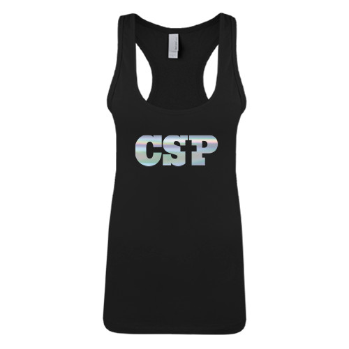  Next Level Womens Black Racerback Tank  - Primary Mark Foil