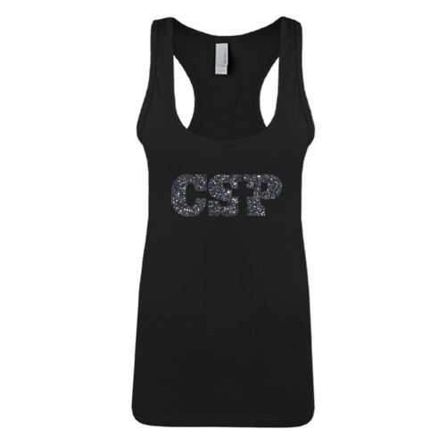  Next Level Womens Black Racerback Tank  - Primary Mark Glitter