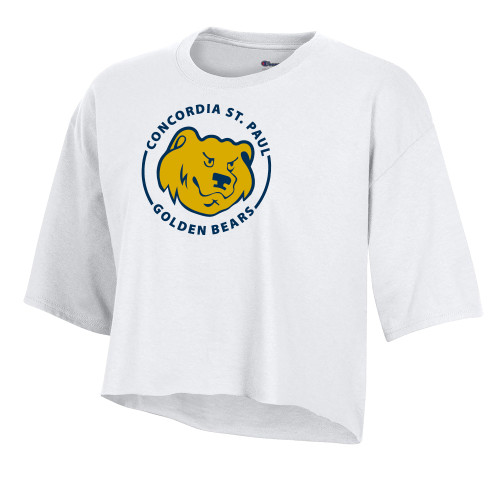  Champion Womens White Crop Tee - Concordia St. Paul Golden Bears Badge