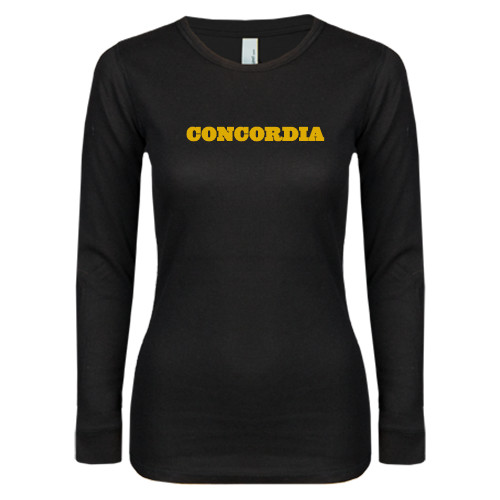  Womens Black Long Sleeve V Neck Tee  - Concordia Wordmark