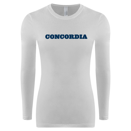  Womens White Long Sleeve V Neck Tee - Concordia Wordmark