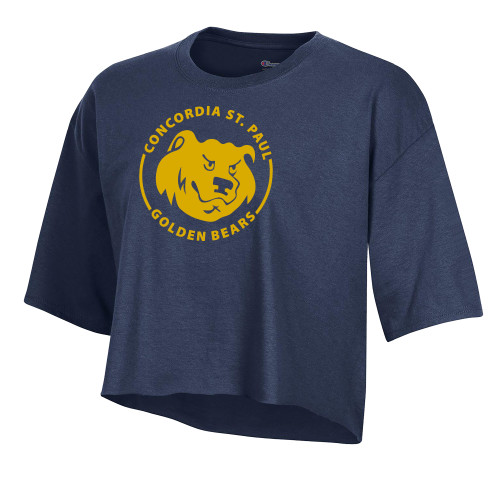  Champion Womens Navy Crop Tee - Concordia St. Paul Golden Bears Badge