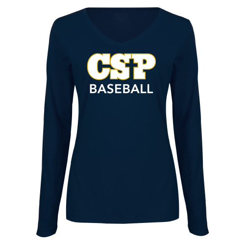  Womens Navy Long Sleeve V Neck Tee  - CSP Baseball