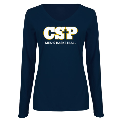  Womens Navy Long Sleeve V Neck Tee  - CSP Menâ€™s Basketball