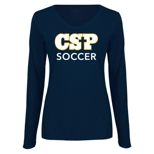  Womens Navy Long Sleeve V Neck Tee  - CSP Soccer