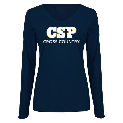  Womens Navy Long Sleeve V Neck Tee  - CSP Cross Country