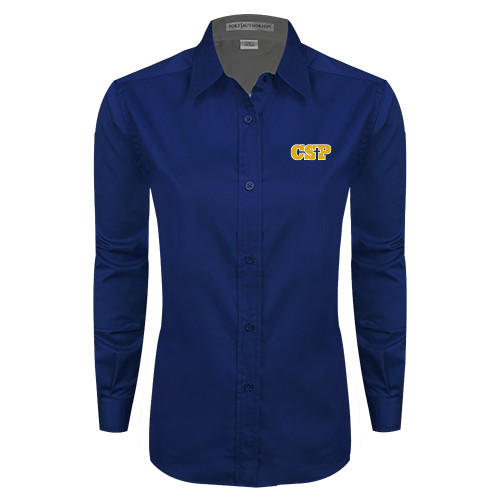  Womens Navy Twill Button Down Long Sleeve  - Primary Mark