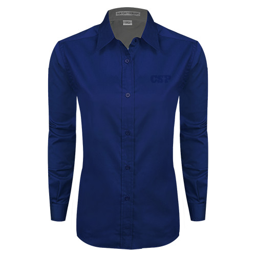  Womens Navy Twill Button Down Long Sleeve  - Primary Mark Tone