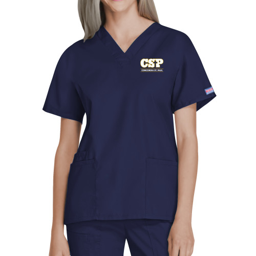  Womens Navy WW Originals V Neck Scrub Top - CSP Concordia St. Paul Stacked