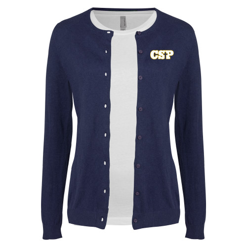  Womens Navy Cardigan Sweater - CSP Wordmark