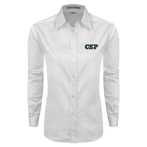  Womens White Twill Button Down Long Sleeve - Primary Mark