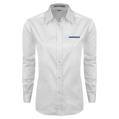  Womens White Twill Button Down Long Sleeve - Concordia Wordmark