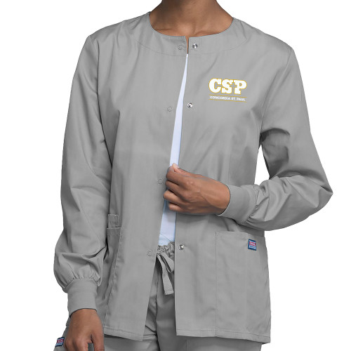  Womens Grey WW Originals Warm Up Scrub Jacket - CSP Concordia St. Paul Stacked