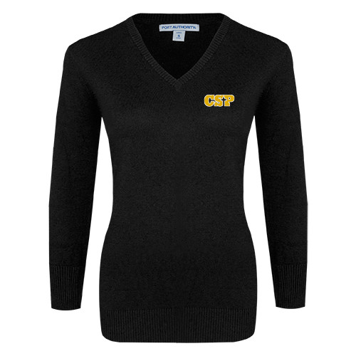  Womens Black VNeck Sweater - Primary Mark