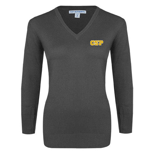  Womens Charcoal Heather VNeck Sweater - Primary Mark