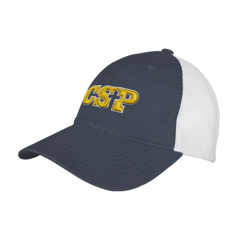  Steel Blue/White Mesh Back Unstructured Low Profile Hat - Primary Mark