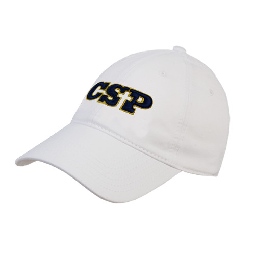  White Unstructured Adjustable Low Profile Hat - Primary Mark