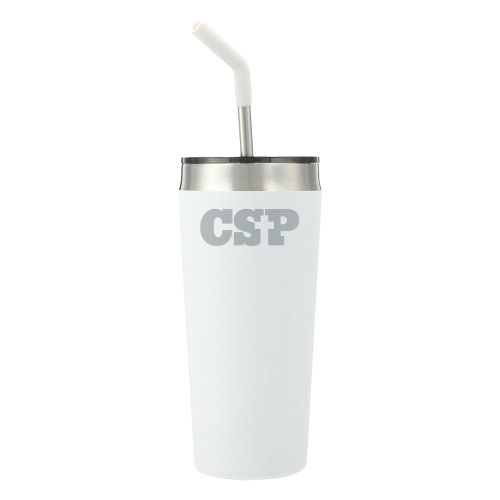  Faye White Vacuum Tumbler w/ Stainless Steel Straw 20 oz - Primary Mark Engraved