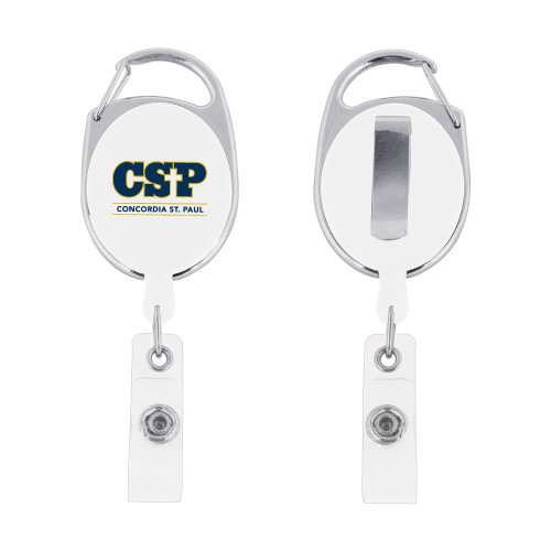  White Oval Retractable Badge Holder w/Clip - CSP Concordia St. Paul Stacked