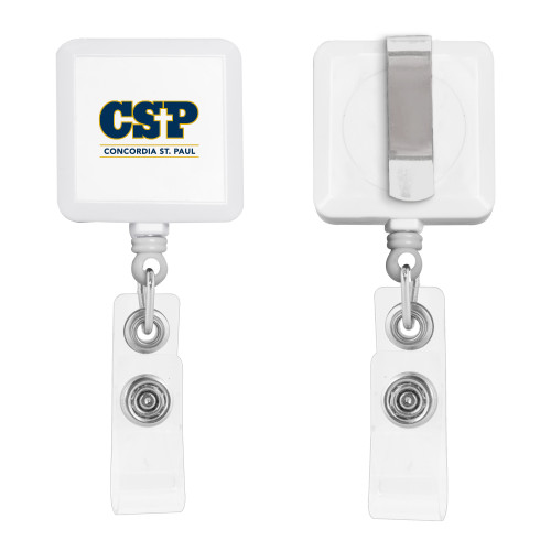  White Square Retractable Badge Holder - CSP Concordia St. Paul Stacked