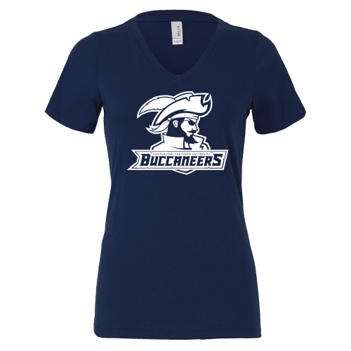  Bella + Canvas Womens Navy V Neck Cotton T Shirt - CSU Athletic Mark