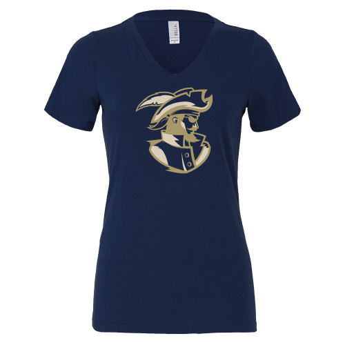  Bella + Canvas Womens Navy V Neck Cotton T Shirt - CSU Mascot