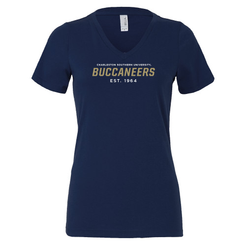  Bella + Canvas Womens Navy V Neck Cotton T Shirt - CSU Mascot Est Year