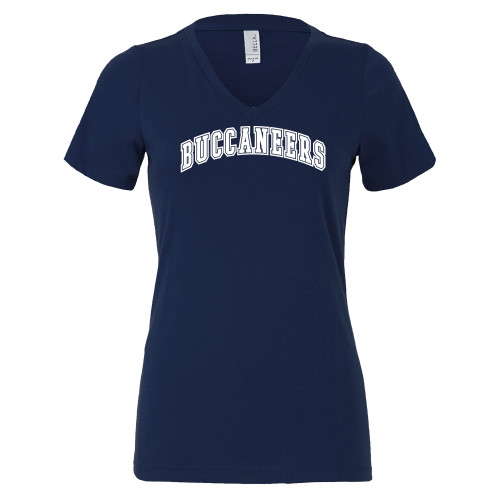  Bella + Canvas Womens Navy V Neck Cotton T Shirt - CSU Arched Mascot