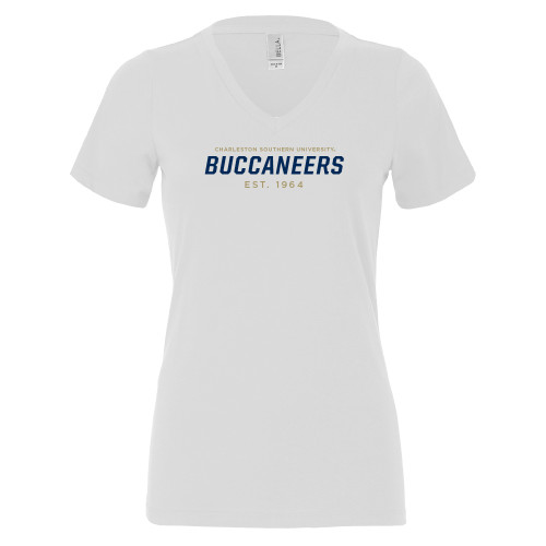  Bella + Canvas Womens White V Neck Cotton T Shirt - CSU Mascot Est Year