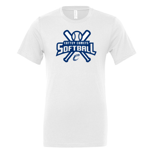  Bella + Canvas White Jersey Cotton T Shirt - Softball - Crossed Bats and Ball