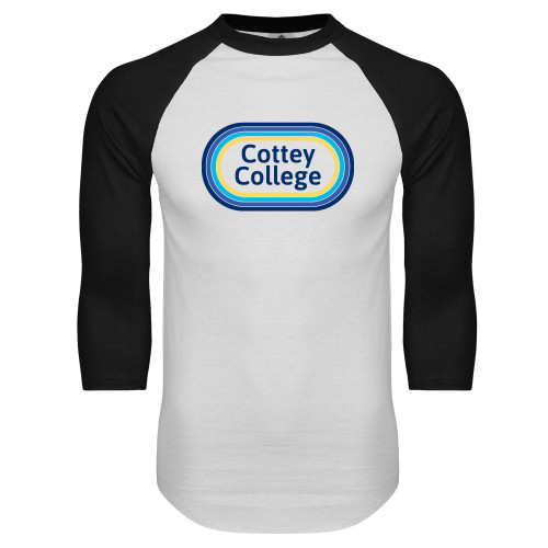  White/Black Raglan Baseball T Shirt - Cottey College 70s Design
