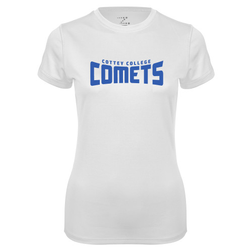  Womens White Performance Tee - Wordmark One Color