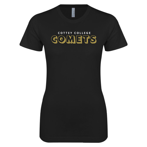  Next Level Womens Black Boyfriend Tee - Cottey College Comets Line Art Text