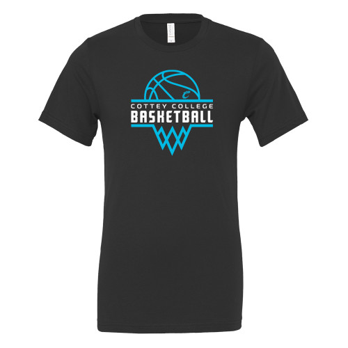  Bella + Canvas Black Jersey Cotton T Shirt - Basketball Ball in Spiked Net - Cottey College