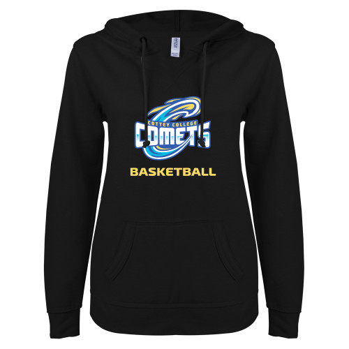  ENZA Womens Black V Notch Raw Edge Fleece Hoodie - CC Basketball