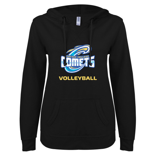  ENZA Womens Black V Notch Raw Edge Fleece Hoodie - CC Volleyball