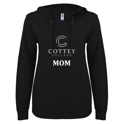  ENZA Womens Black V Notch Raw Edge Fleece Hoodie - CC Mom