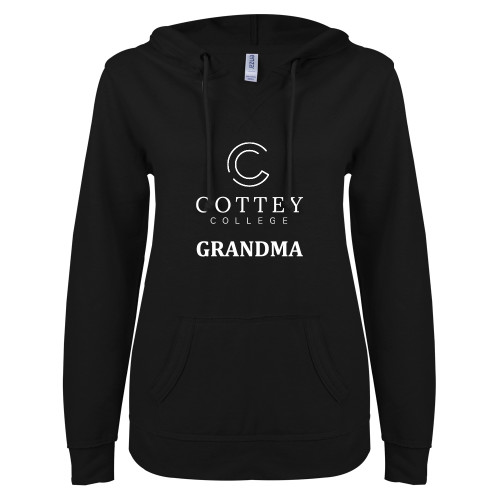  ENZA Womens Black V Notch Raw Edge Fleece Hoodie - CC Grandma