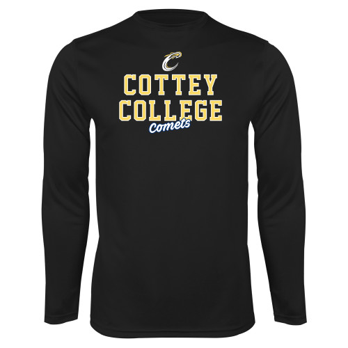 Black Performance Long Sleeve Shirt - Cottey College Comets with Athletic Logo