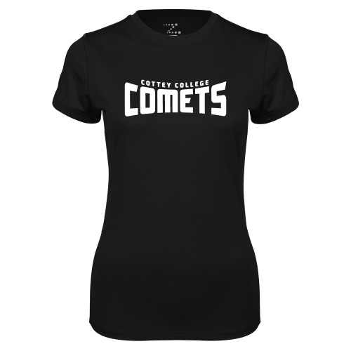  Womens Black Performance Tee - Wordmark One Color