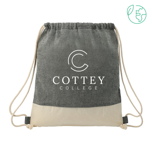  Split Recycled Cotton Natural/Black Drawstring Bag - Academic Logo Vertical